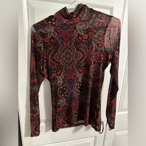 Johnny Was Multicolor Paisley Long Sleeve mesh Blouse